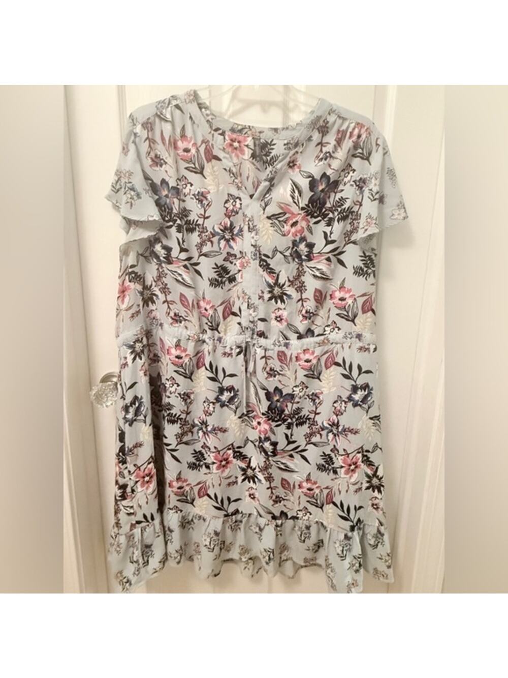 Massini Blue Boho Floral Plus Midi Dress Sz 3x. EUC DS